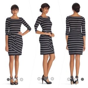 WHBM 3/4 Sleeve Faux Wrap Stripe Dress. P/A966/10